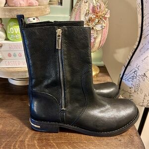 Tory Burch Elyse Leather Distressed Moto Biker Boots Bootie Black Size 9